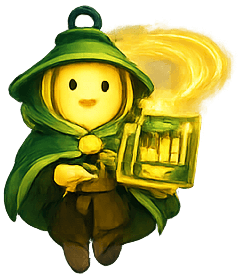 Guide mascot holding a glowing report lantern