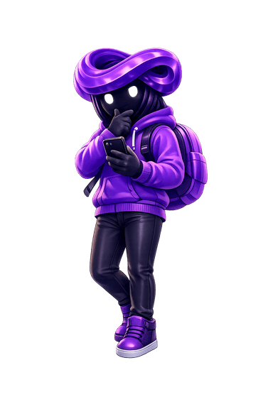 Purple SchoolGrinder student mascot pointing toward the next practice step